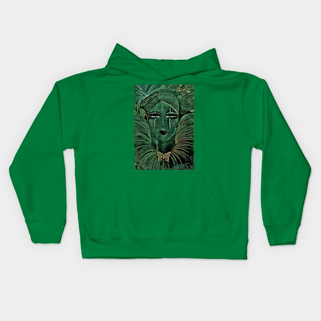 GREEN FRENCH CLOWN PIERROT PERFORMER, LIDO,PARIS GOLD METALLIC EMBELLISHMENTS Kids Hoodie by jacquline8689